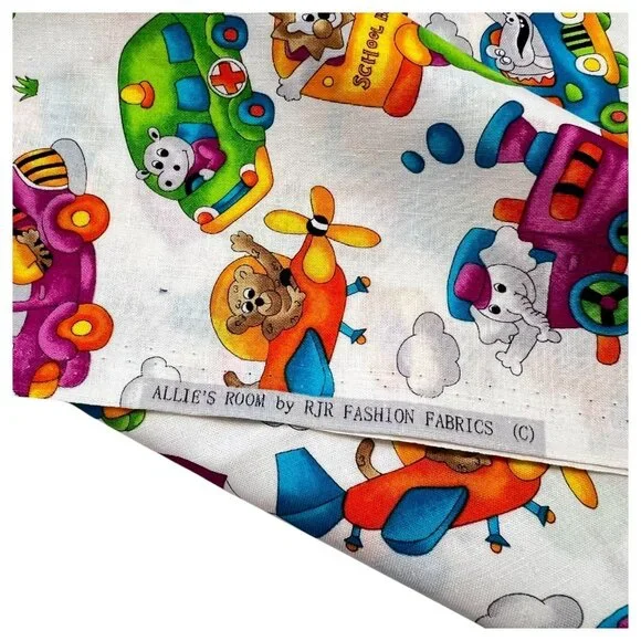 Allies Room By RJR Fashion Fabrics Childrens Colorful Cars Planes Animals 1 1/8 - Picture 2 of 4